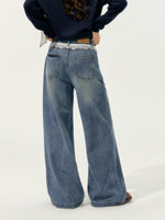 Lace Printed Wide-Leg Jeans
