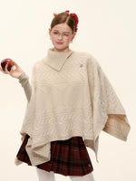 Cable-Knit Asymmetric Collar Cape Top