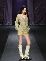 Shimmery Knit V-neck & Camisole Two-Piece Set