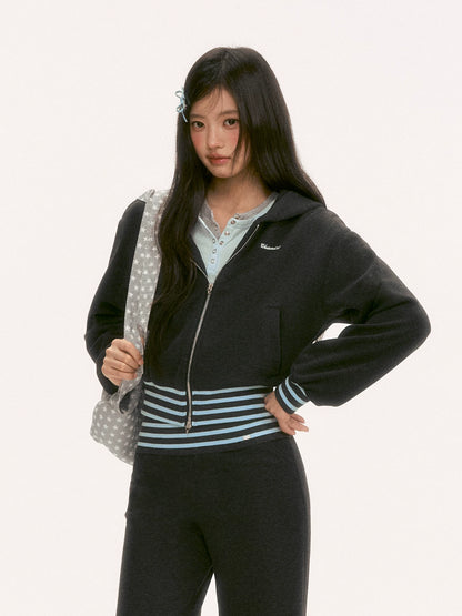 Gray Contrast Stripe Hoodie