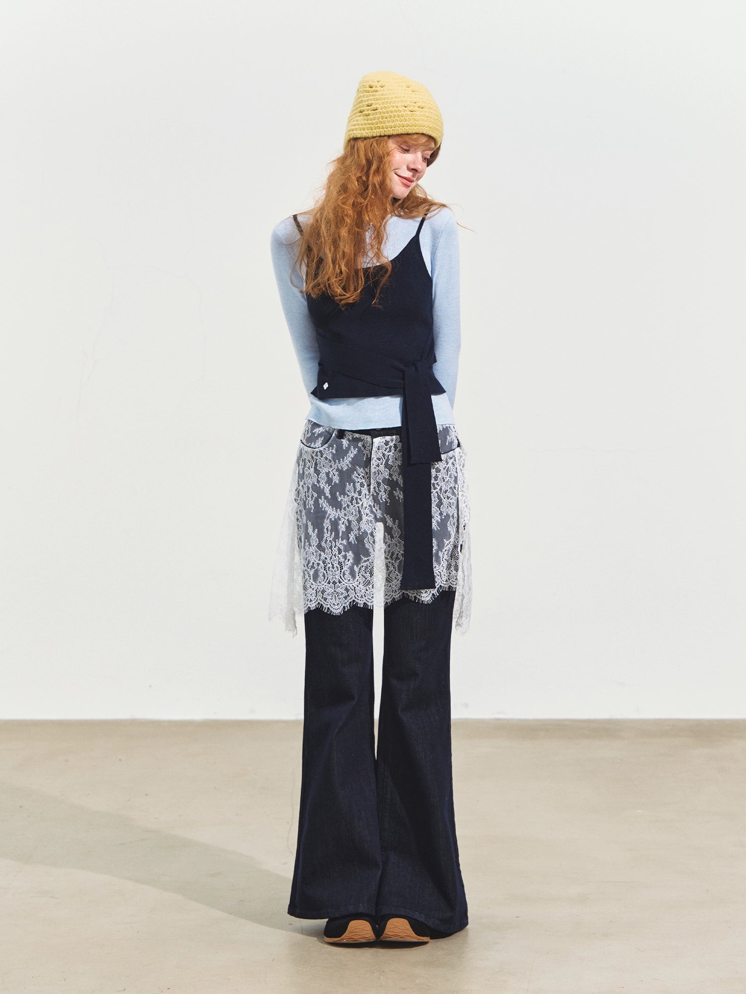Contrast Tie Crewneck Sweater