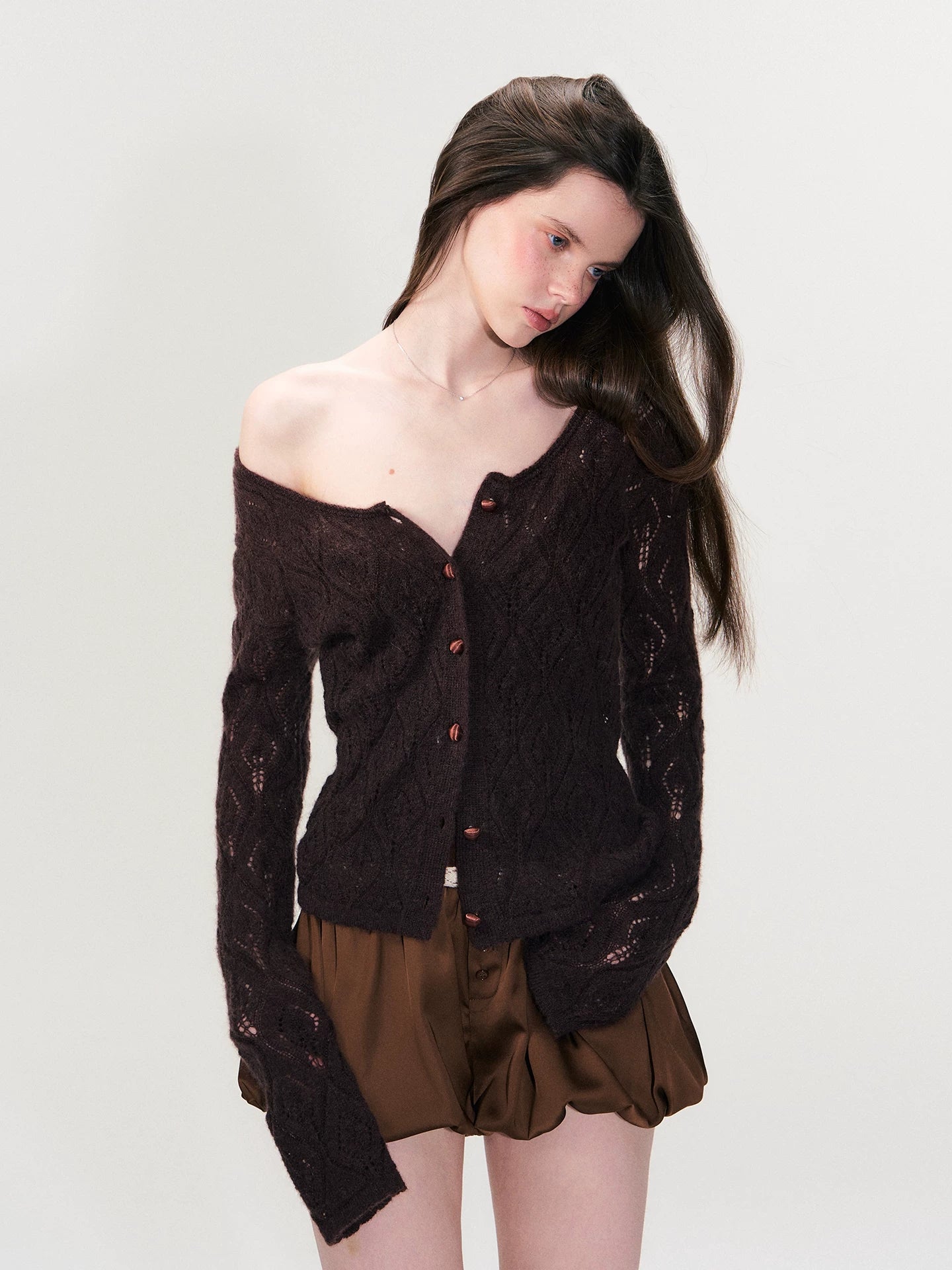Mohair Hollow Out Knit Cardigan