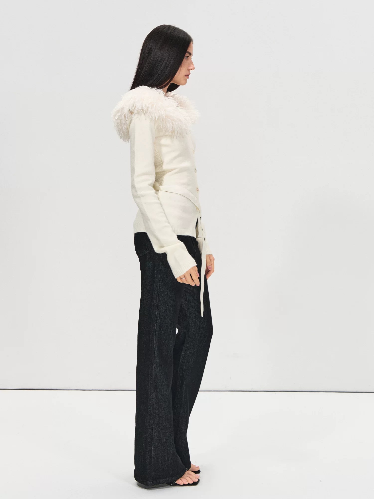 High-Waist Raw Denim Flare Jeans