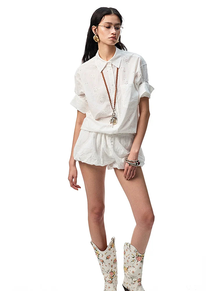 Medium-Sleeve Jacquard Shirt &amp; Shorts Set