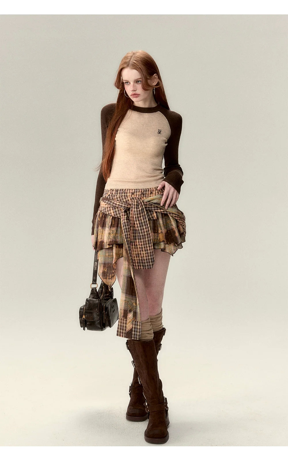 Apricot &amp; Coffee Wool Knit Sweater