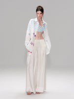 Beige Pleated Accordion Pants