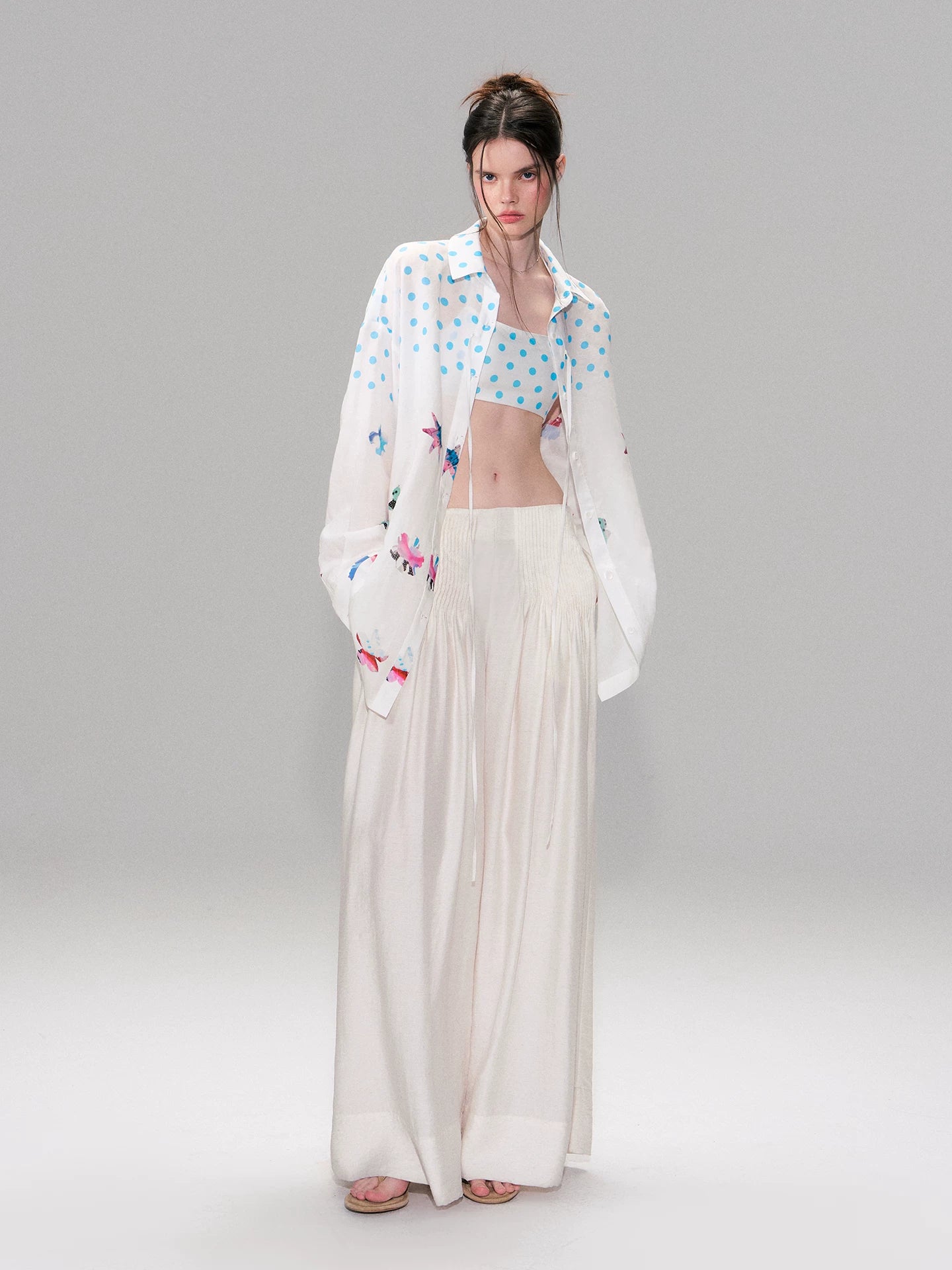 Beige Pleated Accordion Pants