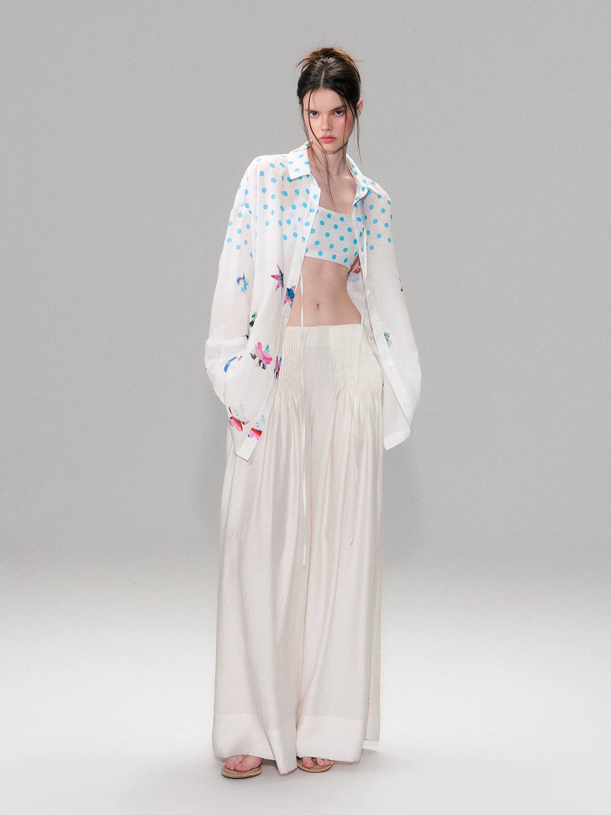 Beige Pleated Accordion Pants