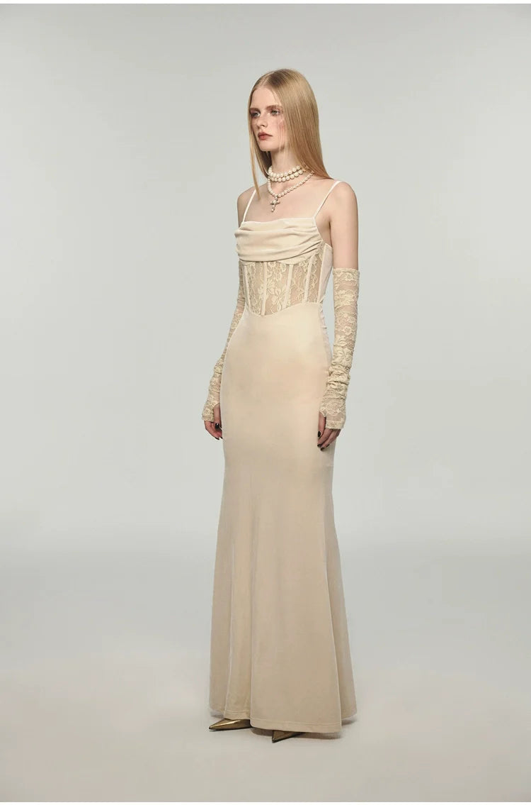 Mermaid Strap Long Velvet Bodycon Dress