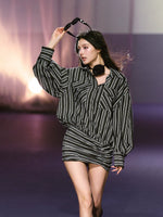 Detachable Floral Striped Shirt Dress