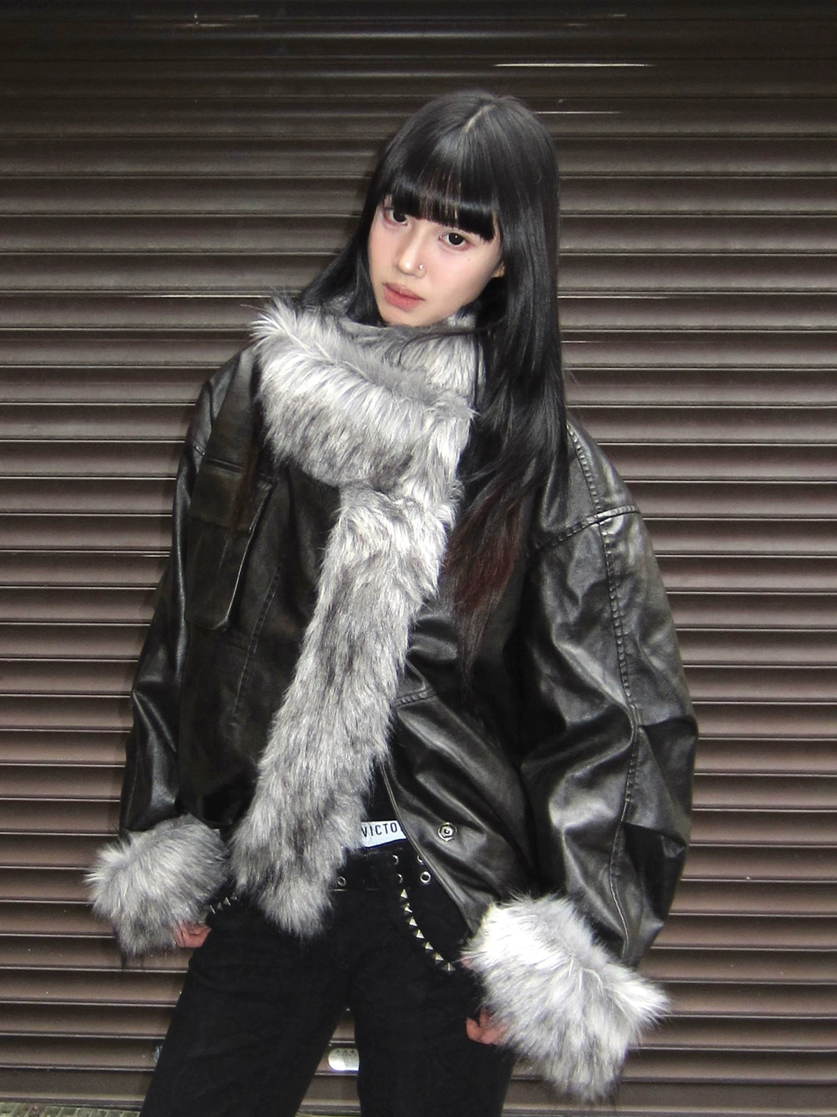 Faux Leather Fur Lined Jacket