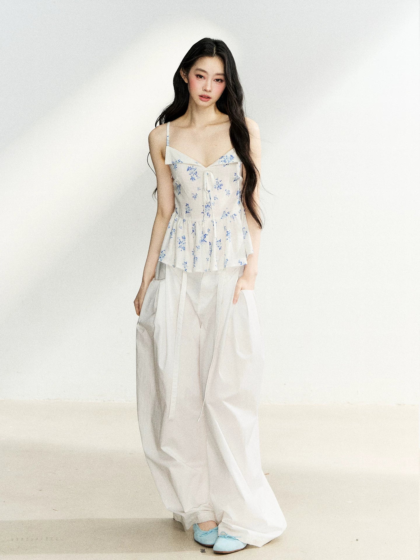 White Floral Tie Cami Top