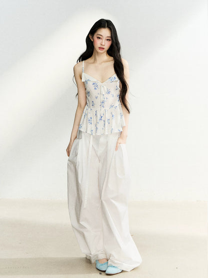 White Floral Tie Cami Top