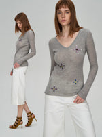 Camel Hair Sequin V-Neck Top