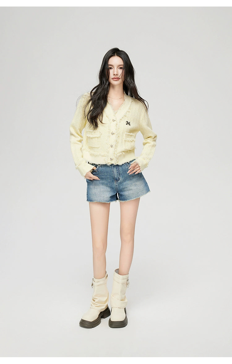 Milk Yellow &amp; Gray V-Neck Knit Cardigan