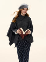 Cable-Knit Asymmetric Collar Cape Top