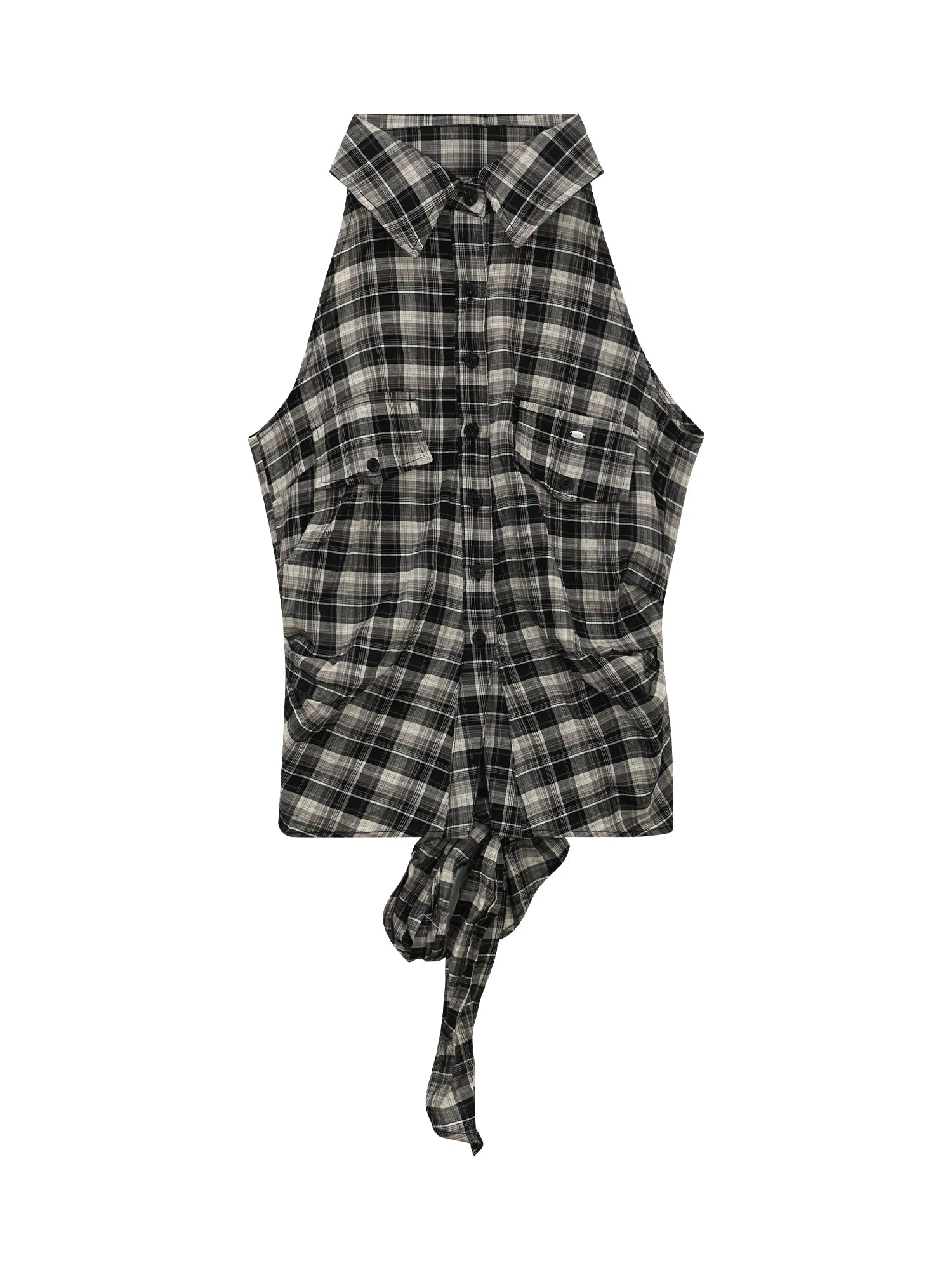 Gray Plaid Halter Shirt