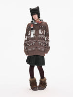 Fair Isle Print Knit Cardigan