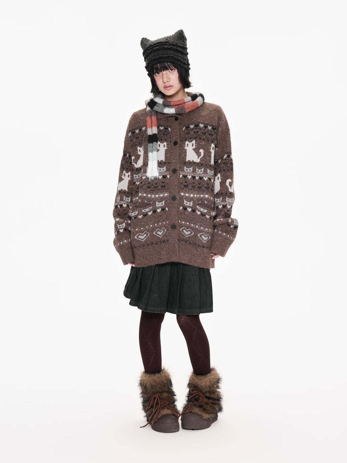 Fair Isle Print Knit Cardigan