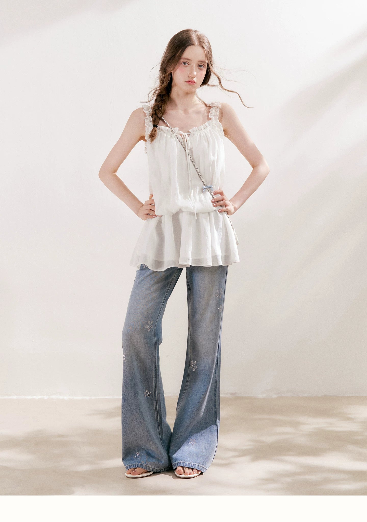 Floral Rhinestone Flared Jeans