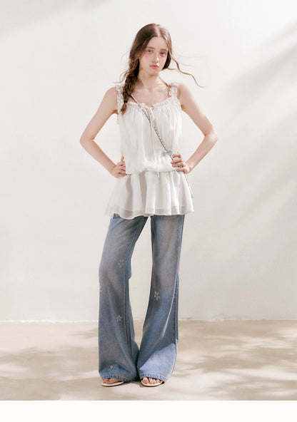 Floral Rhinestone Flared Jeans