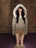 Sparkle Cable Knit Hooded Cardigan