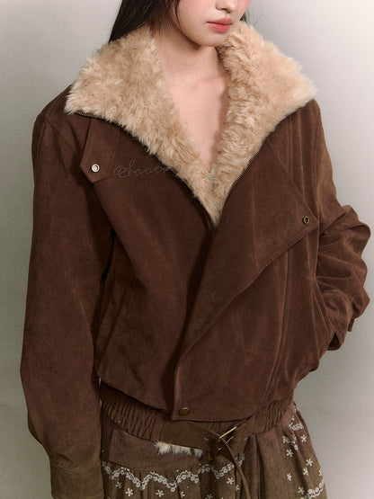 Retro Suede Shearling Moto Jacket