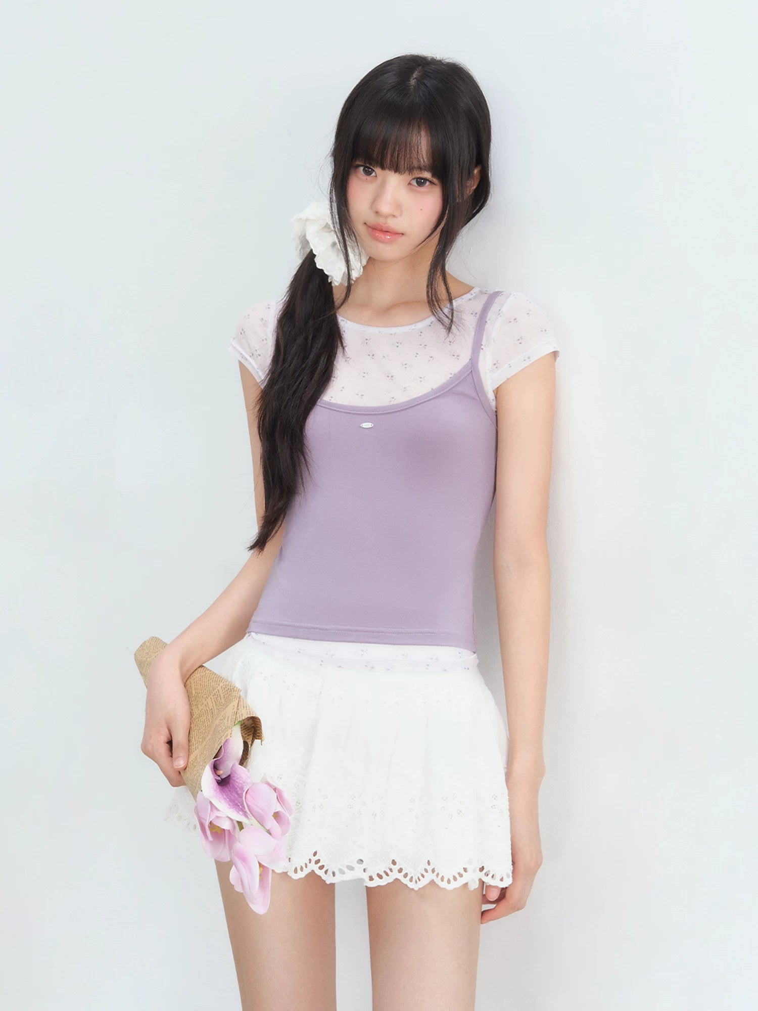 Floral Mesh Layered Top Set