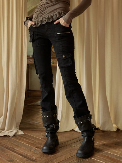 Washed Canvas Cargo Flare Pants