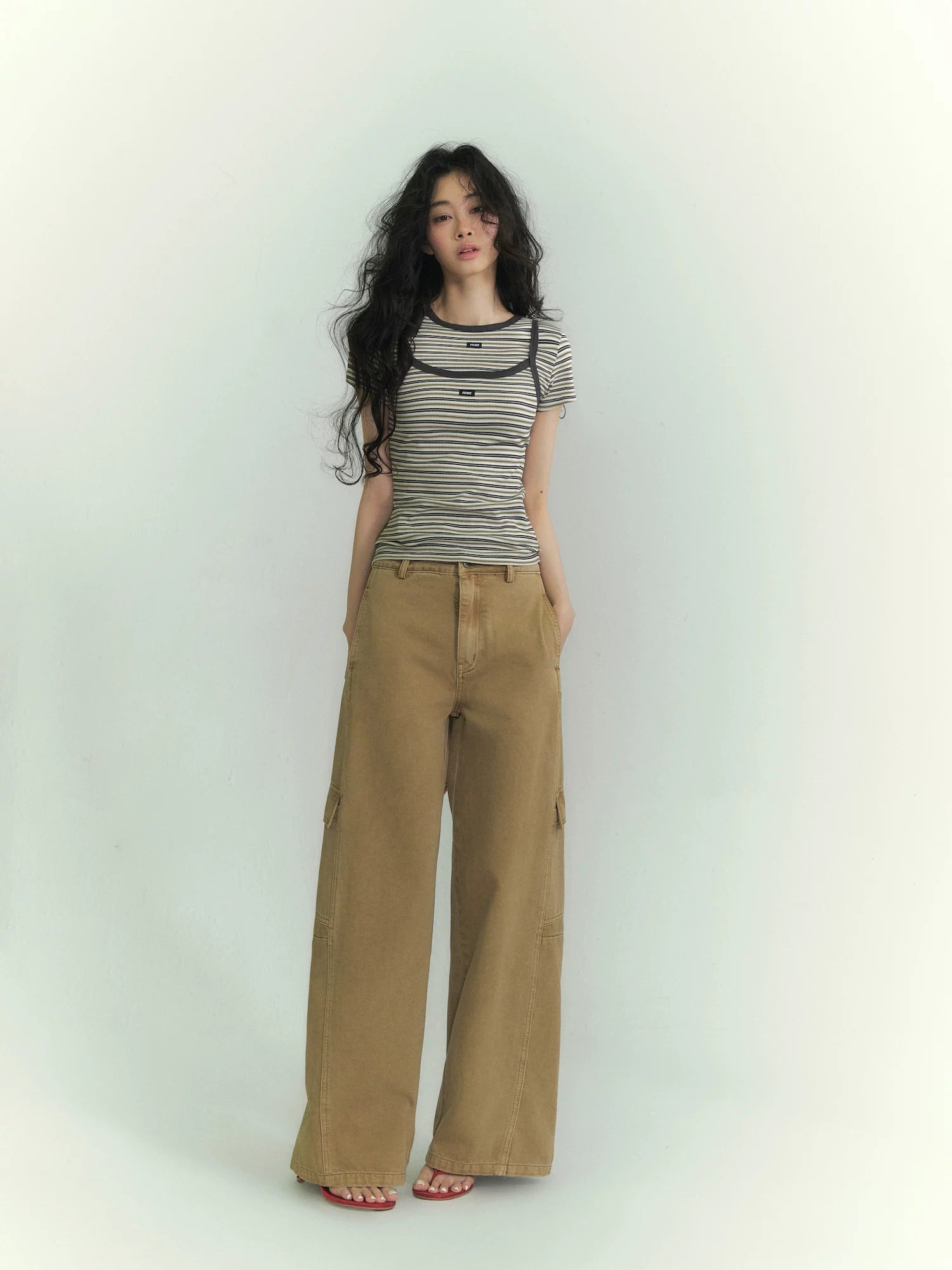 Curved Cargo Denim Pants