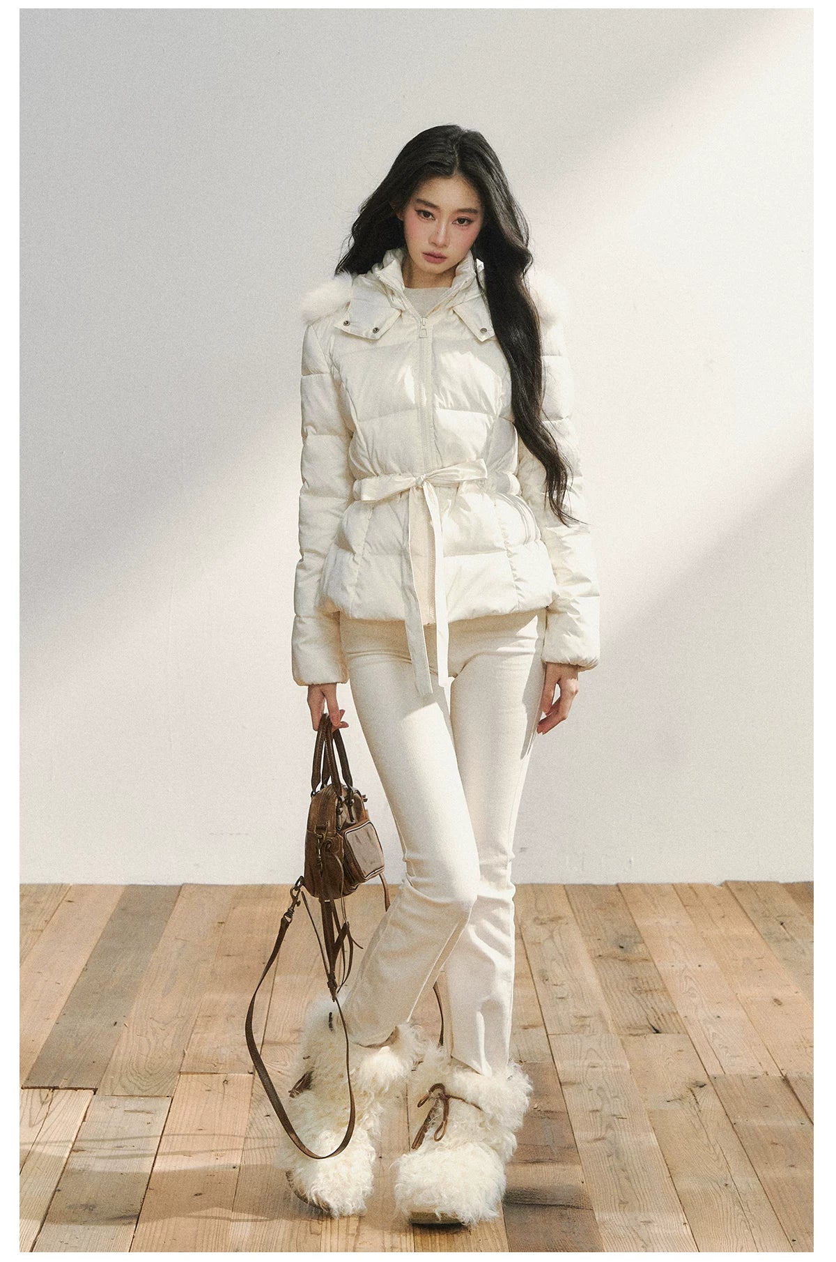 White Detachable Fur Collar Down Jacket