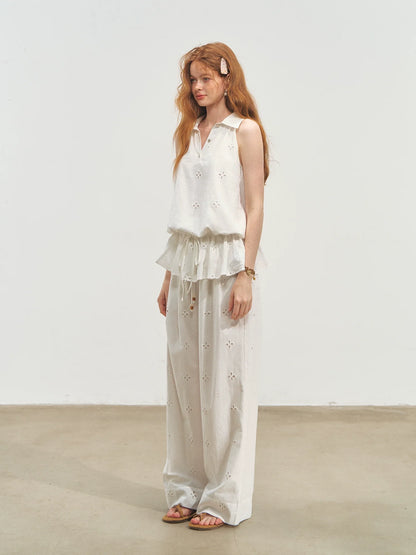 French-Style Printed Sleeveless Halter Tie-Up Top