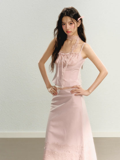 Lace Spaghetti Strap Tank Top &amp; Mini Skirt Set