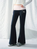 Contrast Waist Flared Pants
