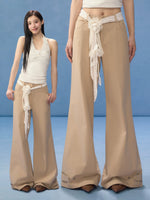 Brown Floral Belt Wide-Leg Pants