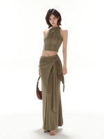 Green Mock Neck Two-Piece Set
