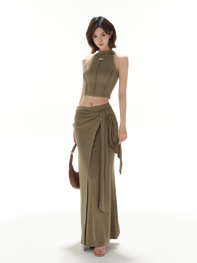 Green Mock Neck Two-Piece Set
