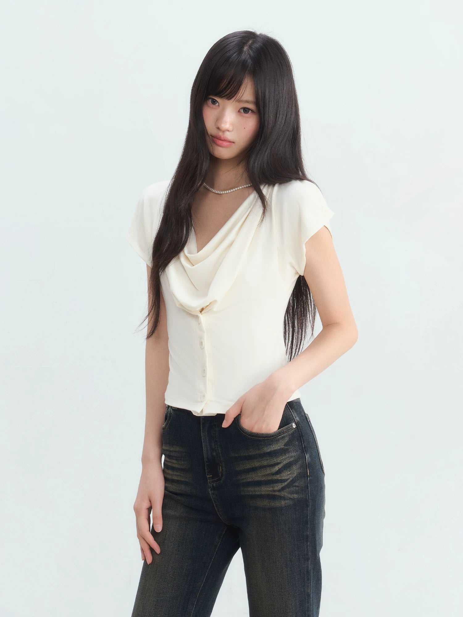 Draped Cowl Neck Blouse