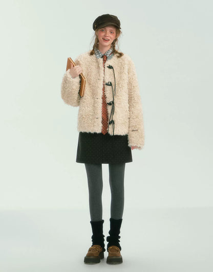 Beige Fringed Toggle Coat
