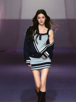 Blue V-Neck Knit Cardigan & Dress Set