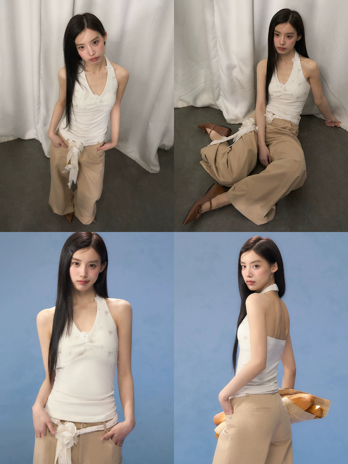 Beaded Halter Camisole &amp; Pants Set