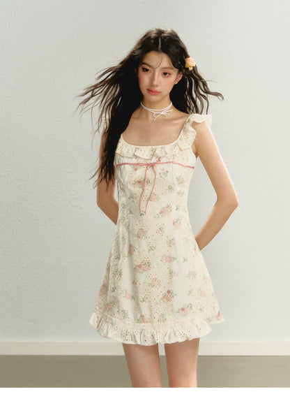 Flutter Sleeve Strap Floral Dress