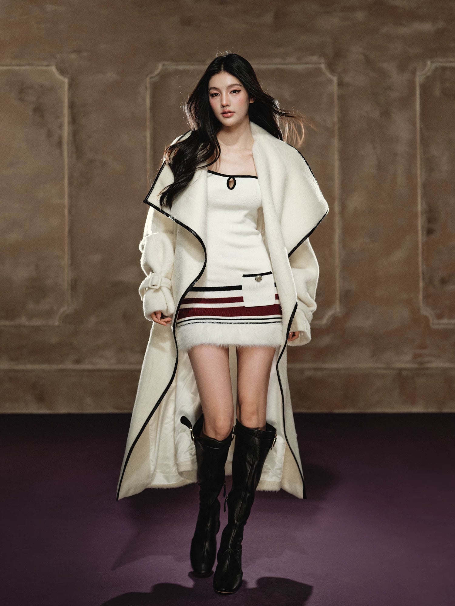 Large Lapel Long Coat &amp; Dress Set