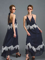 Navy Halter Lace Maxi Dress