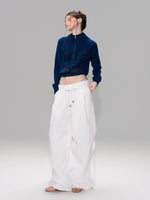 White Beaded Fold Waist Pants