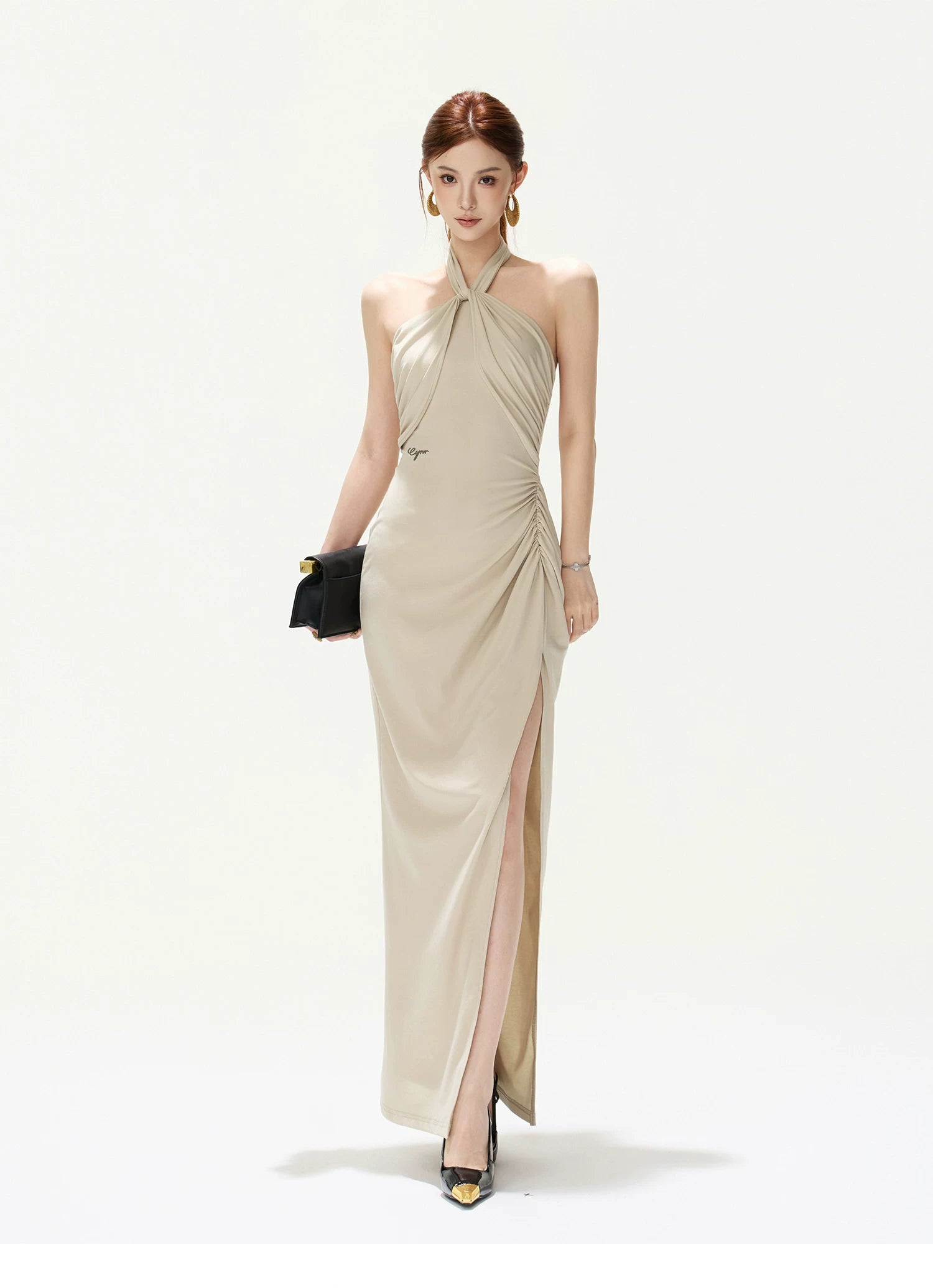 Twist Halter Slit Dress