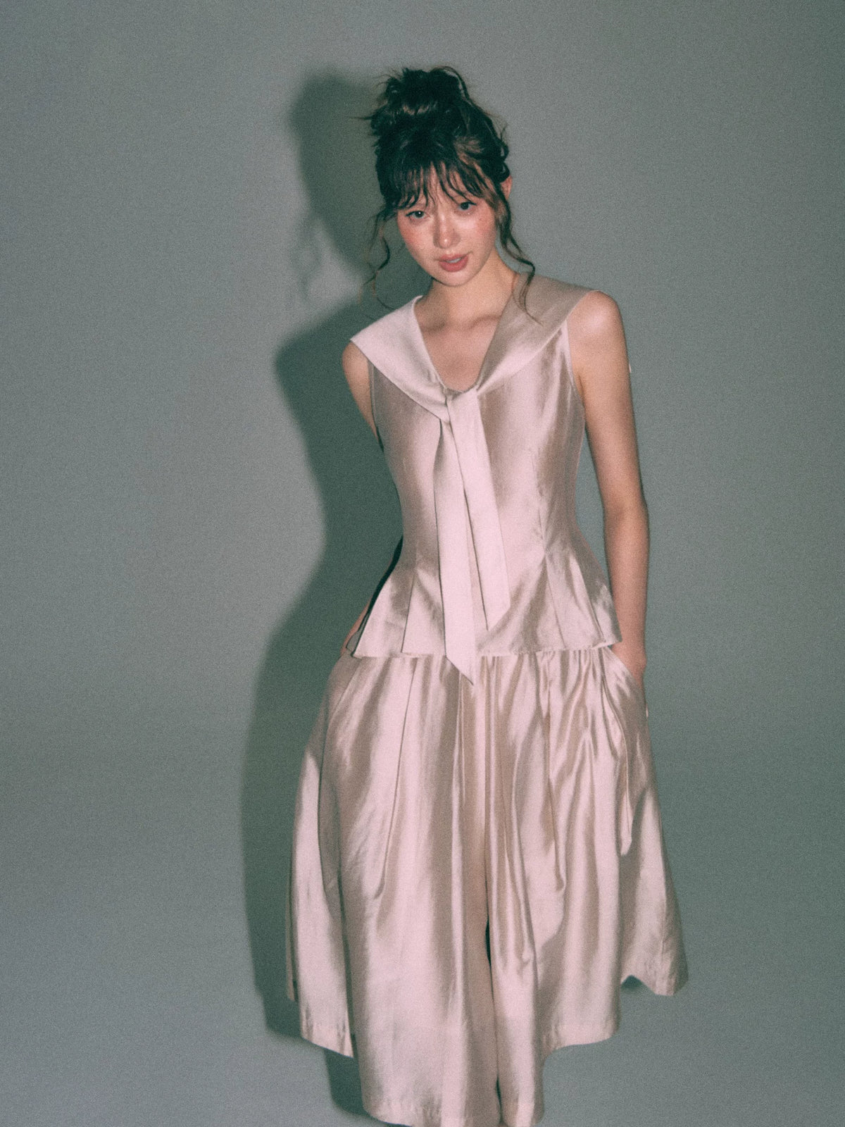 Sailor Collar Sleeveless Top &amp; Pleated Skort Set