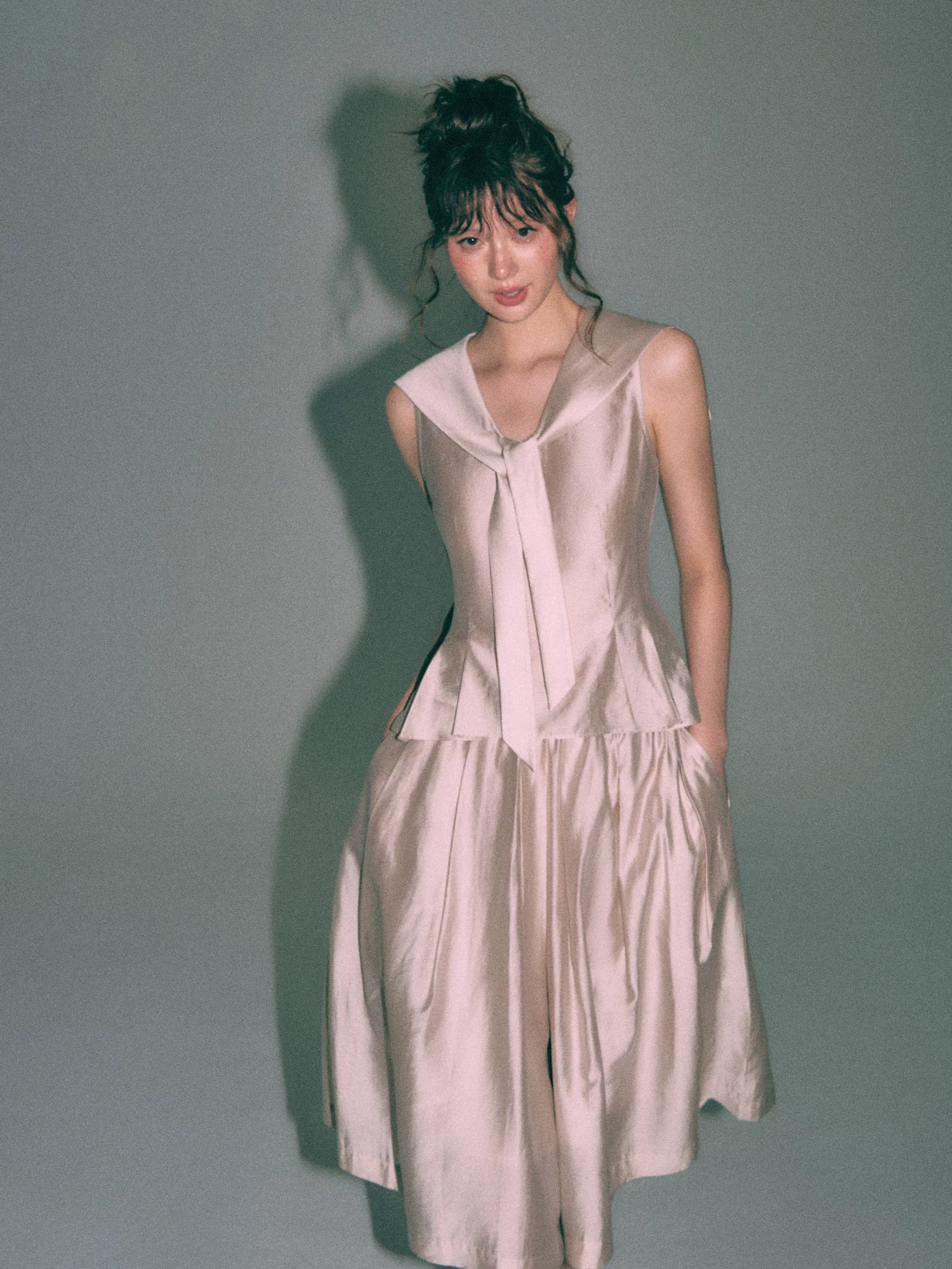 Sailor Collar Sleeveless Top &amp; Pleated Skort Set