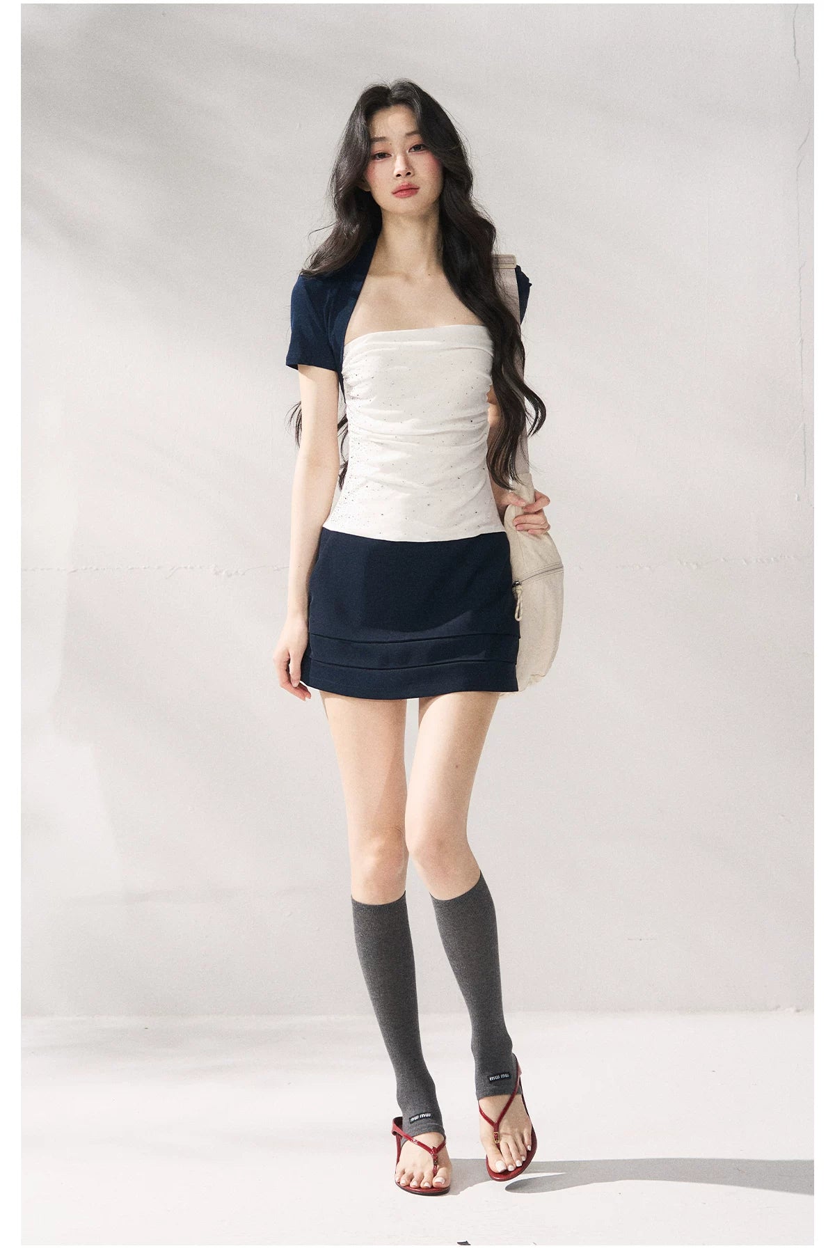Navy Blue Cropped Shrug &amp; Dress Set