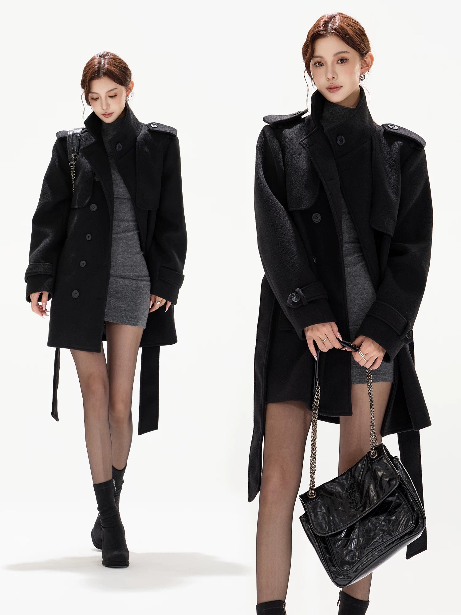 Black Belted Double-Breasted Coat